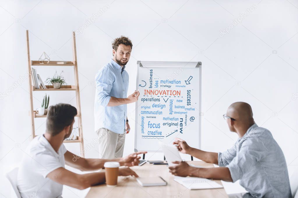 businessman making presentation to colleagues