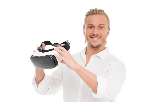 Mann mit Virtual-Reality-Headset Stockbild