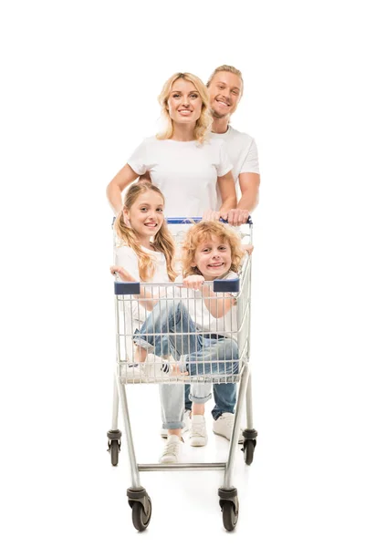 Familie und Einkaufswagen Stockfoto