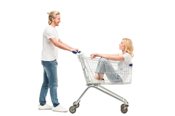 Paar mit Einkaufswagen Stockbild