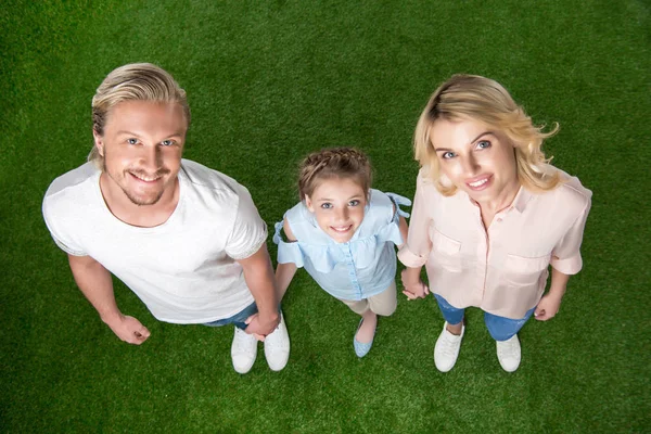 Сім'я стоїть на траві — стокове фото