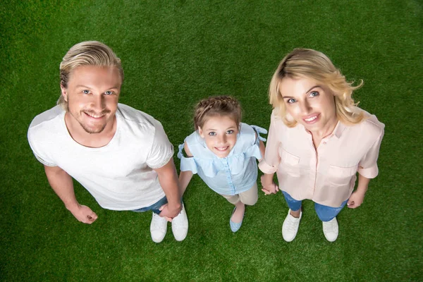 Família em pé na grama — Fotografia de Stock