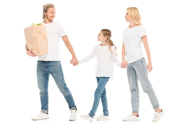 Famille avec sac en papier — Photo de stock