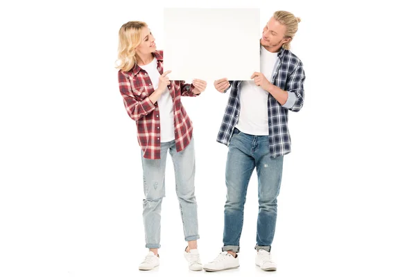 Couple with blank banner — Stock Photo