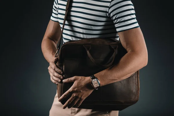 Stylish man with leather bag — Stock Photo, Image