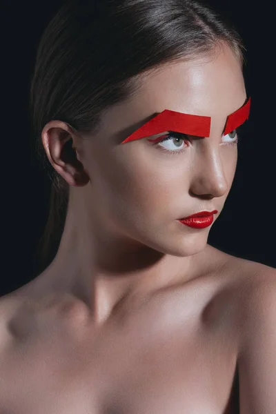 Beautiful woman with paper eyebrows — Stock Photo, Image