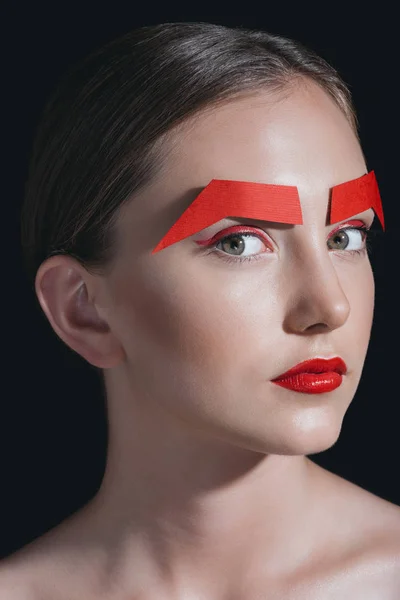 Beautiful woman with paper eyebrows — Stock Photo, Image