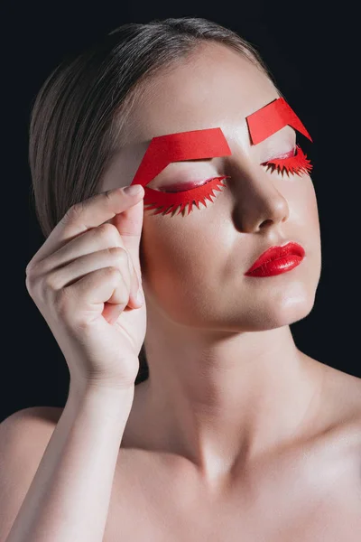 Kvinde med papir øjenvipper - Stock-foto