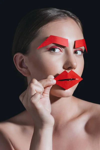 Fashionable woman with paper makeup — Stock Photo, Image