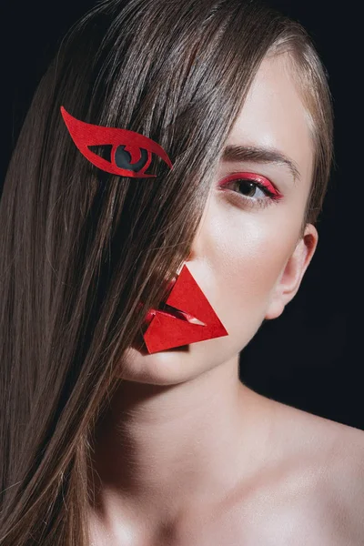 Fashionable woman with paper makeup — Stock Photo, Image