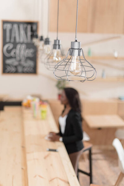 modern lamps in coffee shop 