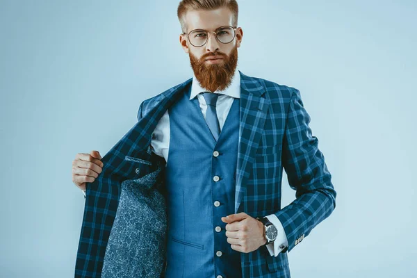 Mavi ceketli şık adamı — Stok fotoğraf