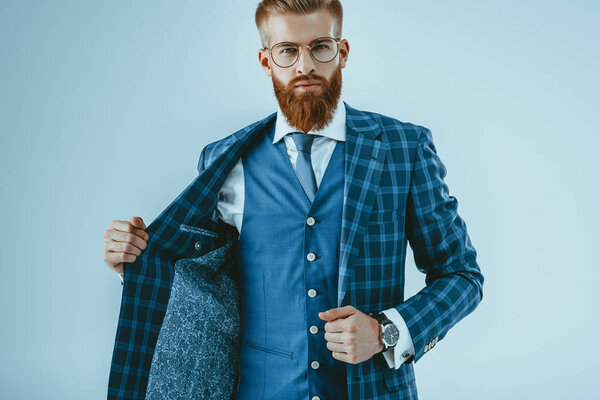 fashionable man in blue jacket