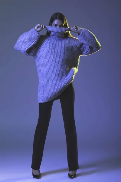 Girl in trendy sweater — Stock Photo, Image