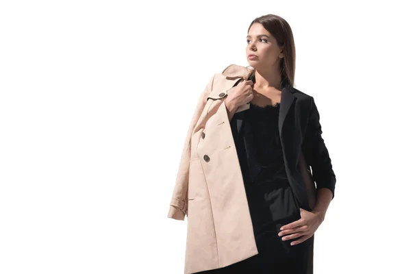 Vrouw in trenchcoat — Stockfoto