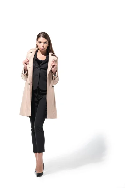 Girl in trench coat — Stock Photo, Image