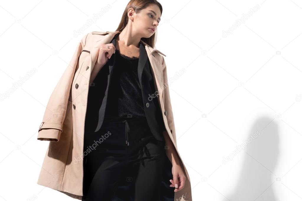 woman in trench coat