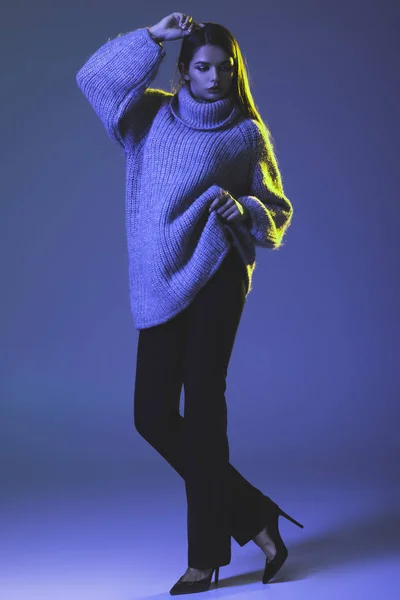 Stylish girl in warm sweater — Stock Photo, Image