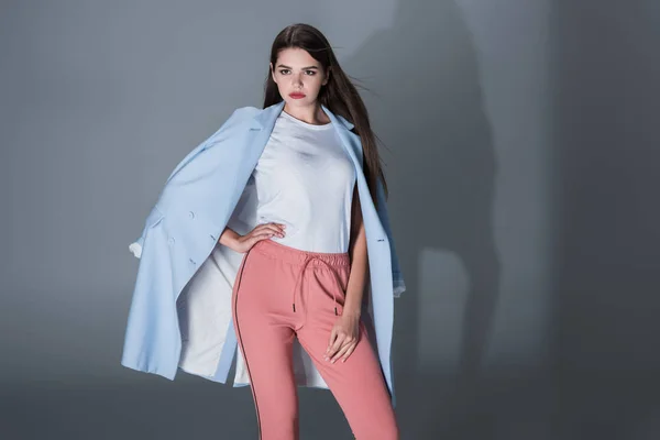 Model in blue trench — Stock Photo, Image