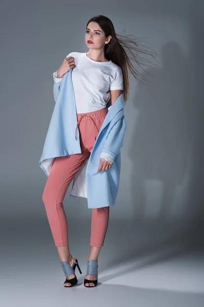 Model in blue trench — Stock Photo, Image