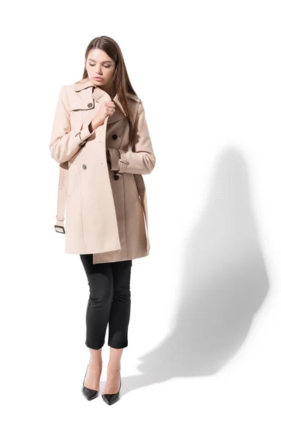 Girl in classic trench coat — Stock Photo, Image