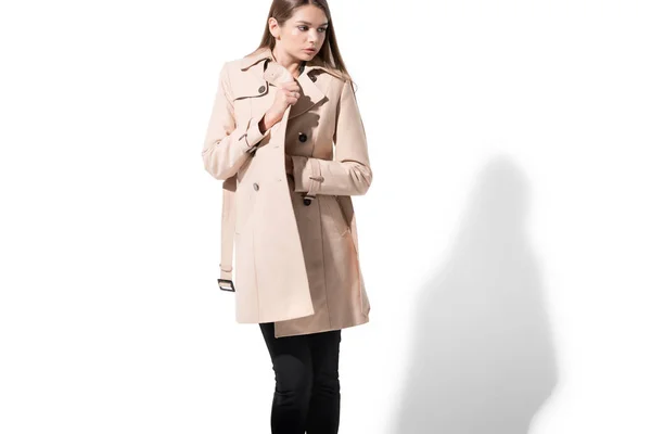 Girl in trench coat — Stock Photo, Image