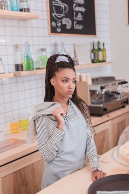 barista with towel on shoulder clipart