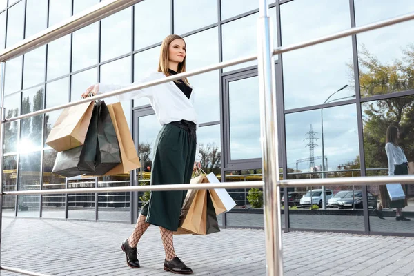 Alışveriş çantalı güzel bir kadın.