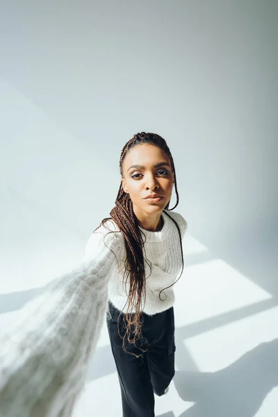 African american girl in knitted sweater — Stock Photo, Image