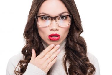 Woman with bright lips in glasses clipart