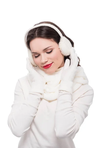 Woman with red lips in winter clothes — Free Stock Photo