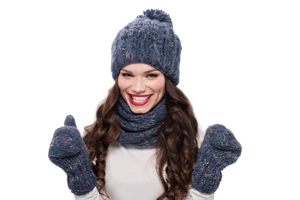 Cheerful woman in warm clothes — Stock Photo, Image