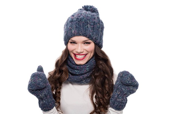 Cheerful woman in warm clothes