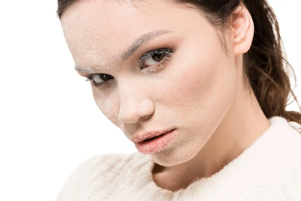 Ung kvinna med frost på ansikte — Stockfoto