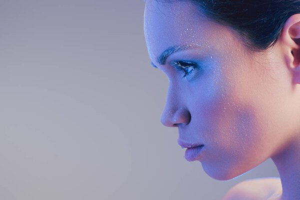 young woman with frost on face