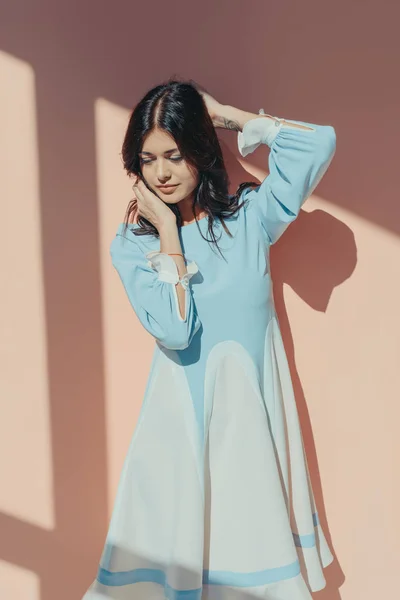 Woman in fashionable turquoise dress — Stock Photo, Image