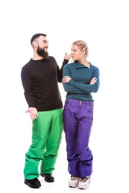 couple in snowboarding clothes clipart