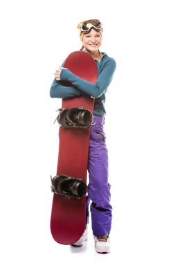young woman with snowboard clipart