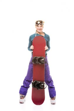 young woman with snowboard clipart