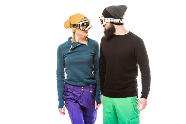 Couple in snowboard glasses — Free Stock Photo