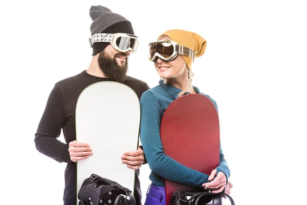 Pareja con snowboarders — Foto de Stock