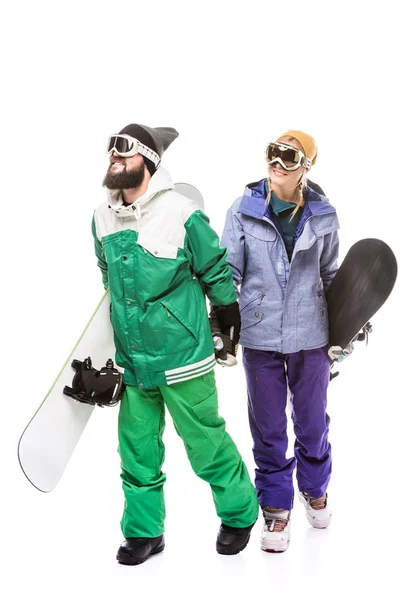 Par i snowboard kostymer med snowboards — Gratis stockfoto