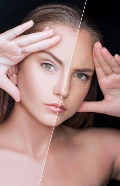 girl before and after skin care   clipart