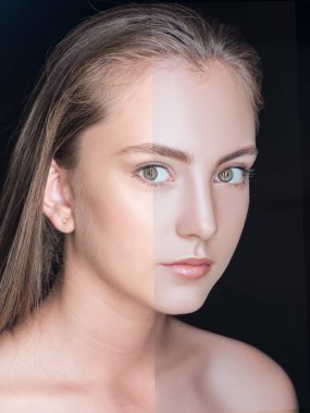 girl before and after skin care   clipart