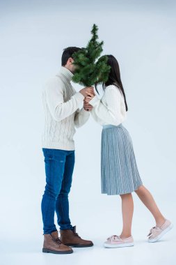 couple holding christmas tree clipart