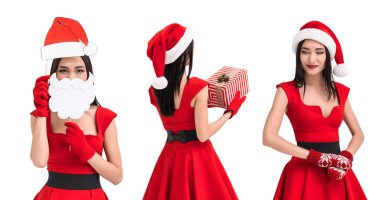 Noel Baba kostüm Asyalı kadın