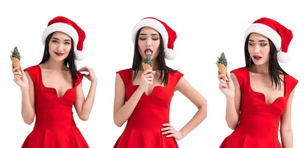 Asian woman with ice cream cone — Stock Photo, Image