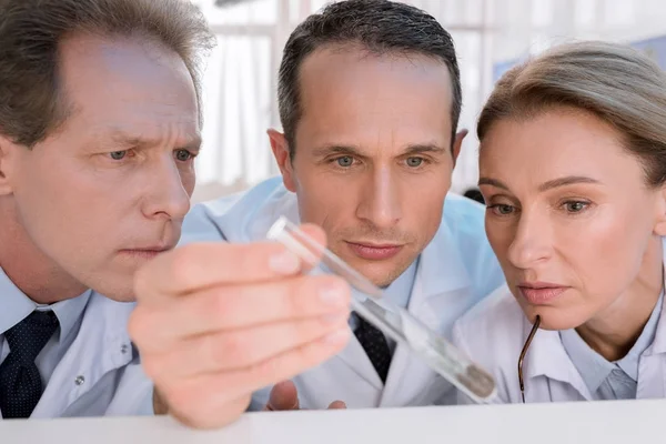 Wissenschaftler untersuchen Reagenzglas — Stockfoto