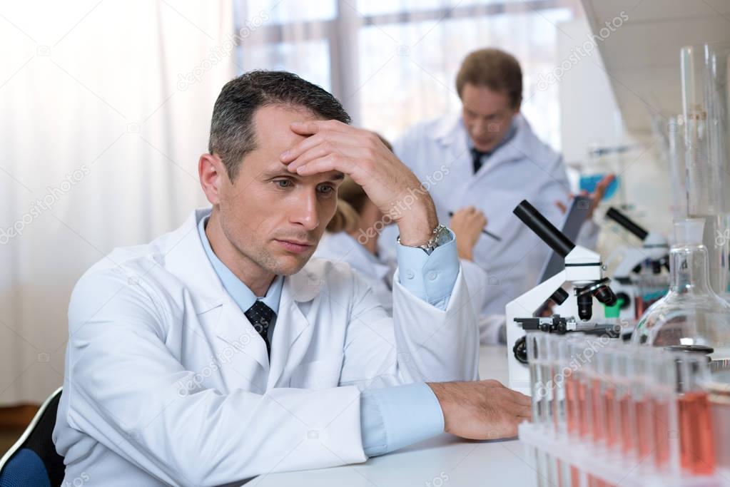Stressed scientist in lab