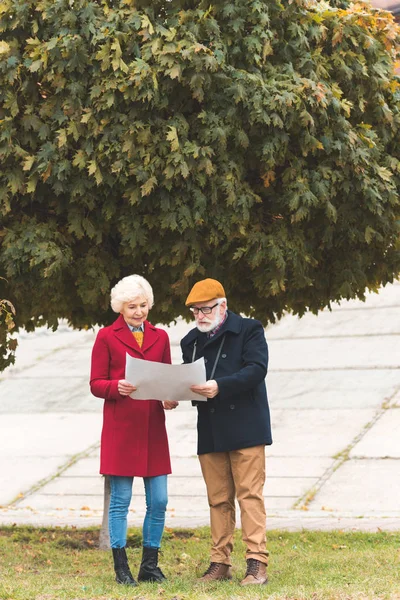Пожилая пара с картой в парке — Бесплатное стоковое фото
